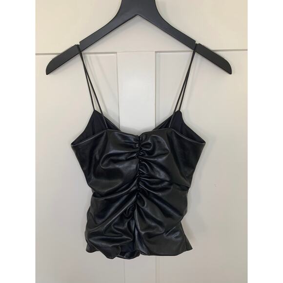 7 For All Mankind Faux Leather Ruched Cami Tank Black Size XS Pullover Gothic - Picture 3 of 4